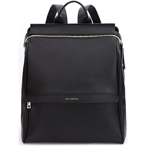 Leather Diaper Bag Backpack with Changing Pad, Stroller Straps, Bottle Holder (Black Sophia)
