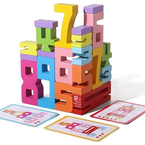 20PCS Wooden Stacking Number Building Blocks for 3+ Years Old Kids 1-10 Digital Game Balance Competition Toddler Learning Montessori Toys, Preschool Learning Activities, 3-8 Years, Boys and Girls