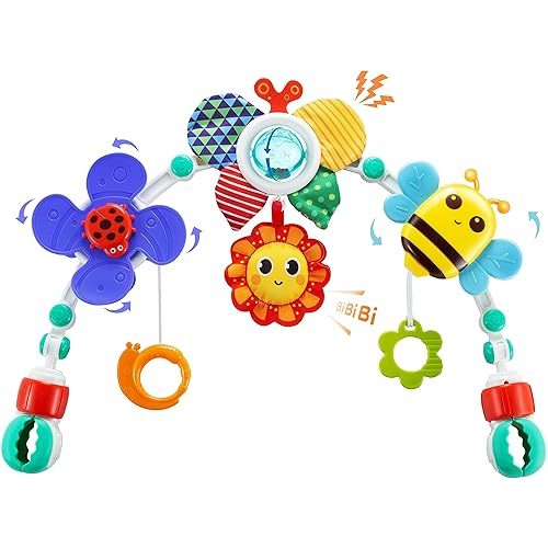 Adjustable Arch Bassinet Toys for Infant & Toddlers, Stroller Arch, Baby Crib Toys with Fascinating Toys for Stimulating Baby’s Senses and Developing Motor Skills