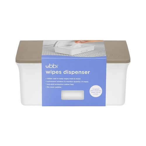 Ubbi Baby Wipes Dispenser with Weighted Plate and Secure Seal, Nursery and Baby Registry Essential to Keep Wipes Fresh, Taupe