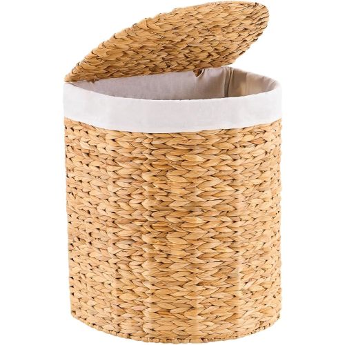 Water Hyacinth Laundry Hamper with lid, Half Moon Shape with 2 Removable Cloth Bags, Handwoven Boho Wicker Basket for Laundry Organization, Espresso