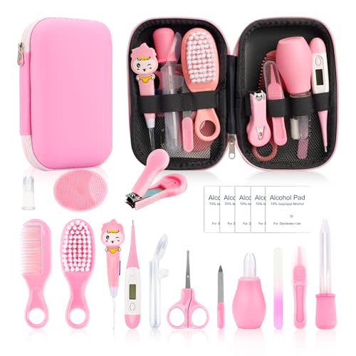 Baby Healthcare and Grooming Kit, 20 in 1 Baby Safety Set Newborn Nursery Health Care Set with Hair Brush Scale Nail Clippers for Baby Girls Boys(20 Kits Pink) (20 Kits Pink)