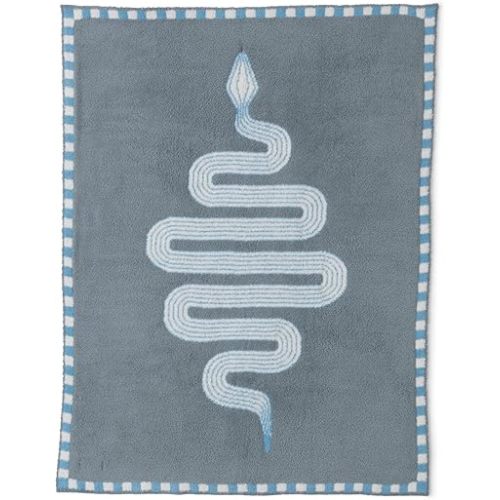 Barefoot Dreams CozyChic Snake Stroller Blanket, Knitted Jacquard Pattern, Checkered Border (Meadow Green Multi)