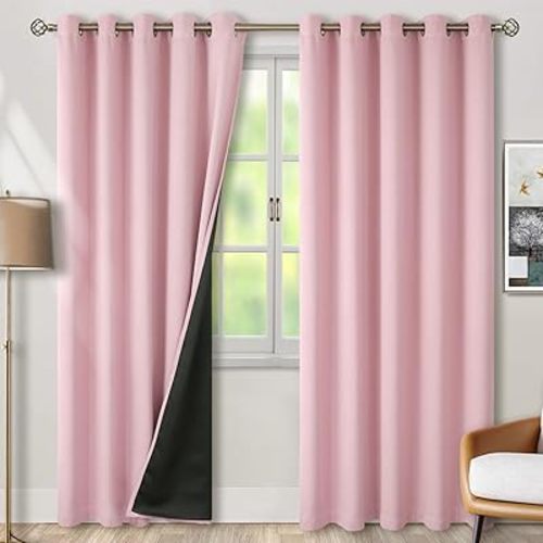 BGment Baby Pink 100% Blackout Curtains for Nursery Bedroom 84 Inch Length 2 Panels, Thermal Insulated Full Light Blocking Grommet Noise Cancelling Window Curtains for Girls Room, 60 Inch Wide Each