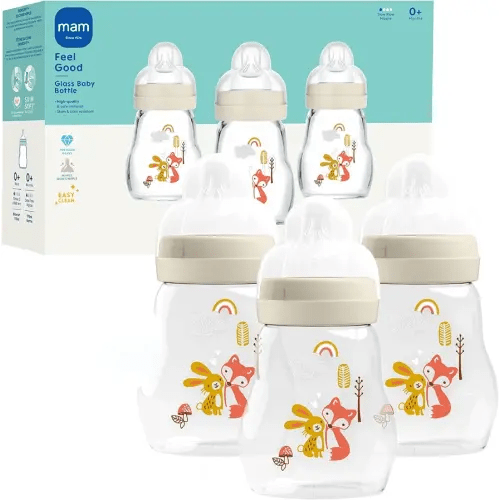 MAM Premium Glass Baby Bottles, Easy Switch Between Breast and Bottle, Feel Good Slow Flow, Newborn Essentials Must Have, 0+ Months, BPA Free, 6oz, Unisex, 3 Pack