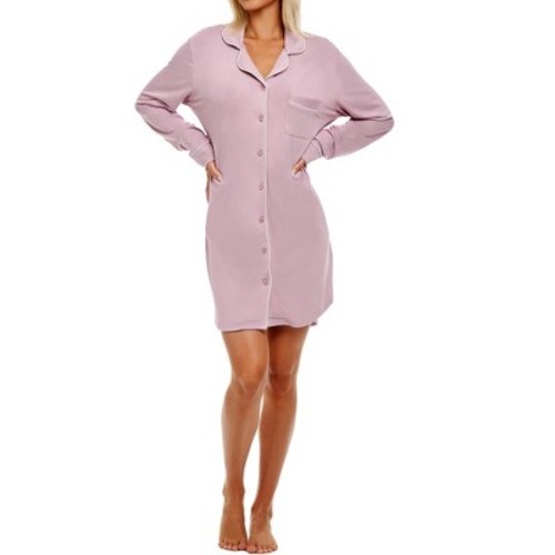 ADR Womens Soft Knit Button Down Sleep Shirt, Lightweight Long Pajama Top Nightshirt Loungewear, Color: Mauve, Size: medium