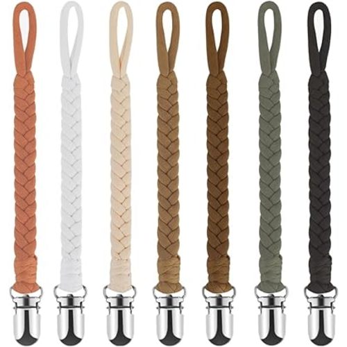 Baby Pacifier Clip, 7 Pack Baby Pacifier Holder Leash for Boys and Girls,100% Handmade Braided Design, Universal Fit for All Pacifiers & Teething Toys - Modern Unisex Baby Gift