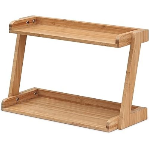 2 Tier Bathroom Organizer Countertop, Bamboo Wooden Bathroom Counter Organizer, 2 Tier Bamboo Tray, Kitchen Counter Organizer