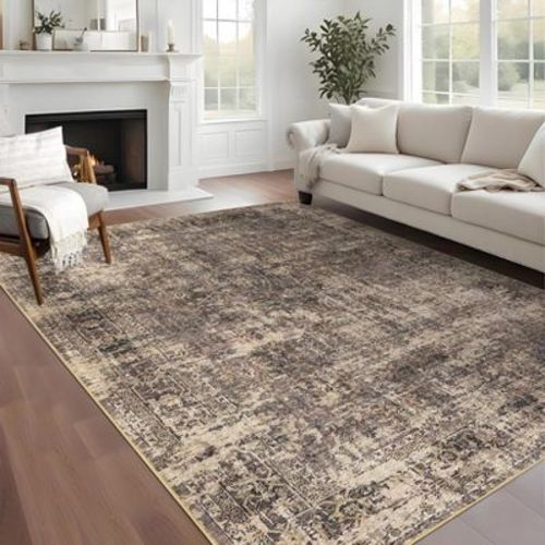 Washable Area Rug Vintage Distressed Rug Non Slip Rug Low Pile Rugs Soft Throw Rug Foldable Indoor Carpet for Living Room