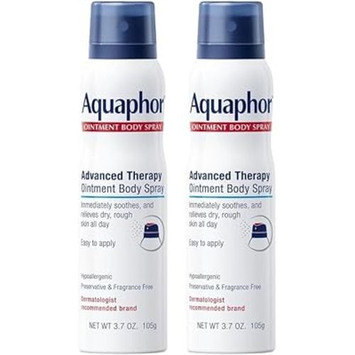 Aquaphor Advanced Therapy Ointment Body Spray, Fragrance Free, Hypoallergenic, Spray Moisturizer for Dry Skin, Moisturizes and Heals Dry, Rough Skin, 3.7 Oz Can (Pack of 2)
