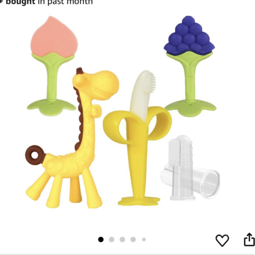 Baby Teething Toys 3-6 Months, Silicone Baby Teether Freezer BPA Free, Babies Teething Relief Sore Gums, Banana Finger Toothbrush, Fruit Shape Giraffe Teether for Infant Boys and Girls
