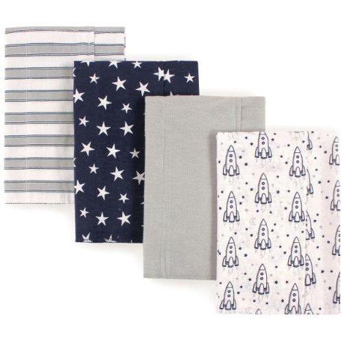 Hudson Baby Infant Boy Cotton Flannel Burp Cloths 4pk, Rocket Ship, One Size