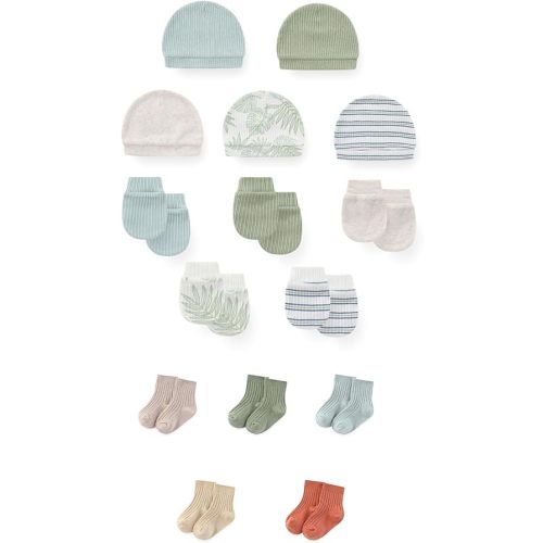 15 Pack Unisex New Born Boy Girls No Scratch Mittens Sets Cotton Soft Baby Gloves Hats socks Accessory 0-6 Months