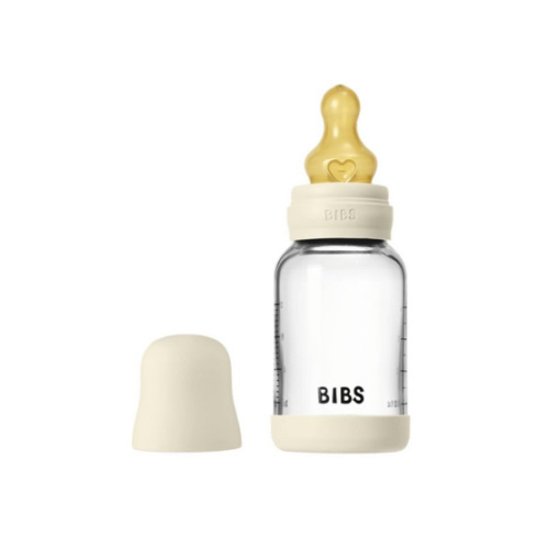 BIBS Baby Glass Bottle with Natural Rubber Nipple - Ivory, 4oz