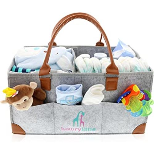 luxury little Extra Large Baby Diaper Caddy Organizer, Portable Car Caddy, Changing Table Organizer for Diapers, Wipes & Toys, Newborn Baby Boy & Girl Essentials, Collapsible Baby Basket