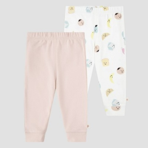 Huggies Baby Girls' 2pk Food & Flowers Organic Pants - Light Pink/Yellow 6M