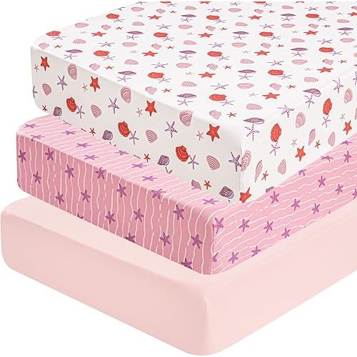 david's kids 3 Pack Fitted Crib Sheets, Ultra Soft Breathable Comfortable Baby Sheet Set for Boys Girls Neutral, 28x52 Inch Fits Standard Crib and Toddler Mattresses, Beach
