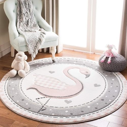 SAFAVIEH Carousel Kids Collection 4' Round Pink / Ivory CRK154P Flamingo Nursery Playroom Area Rug