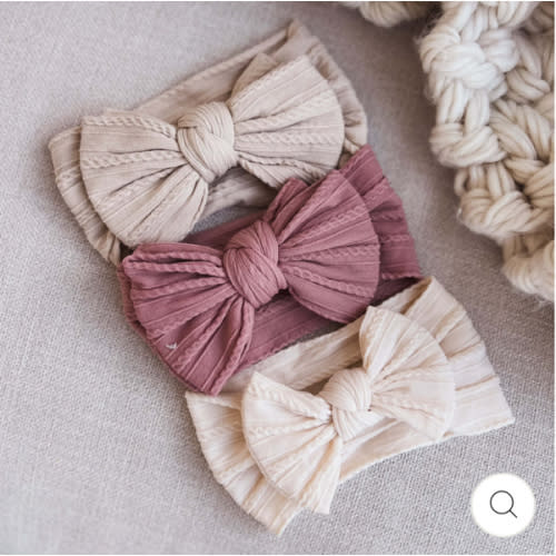 Caden Lane - 
Large Soft Cable Knit Bow | Almond