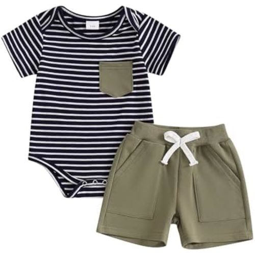 Newborn Baby Boy Girl Clothes 3 6 9 12 18 Months Ribbed Knit Short Sleeve Romper Shorts Set Infant Summer Outfits