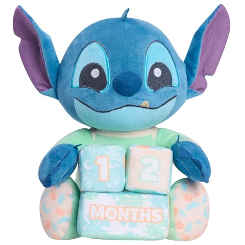 Just Play Disney Baby My First Year Stitch and Milestone Blocks, 10.5-inch Plush Toy, 4-Pieces, Kids Toys for Ages 0