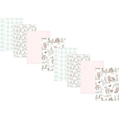 Hudson Baby Cotton Poly Flannel Burp Cloths Multipack, Girl Woodland Pals 8-Pack, One Size