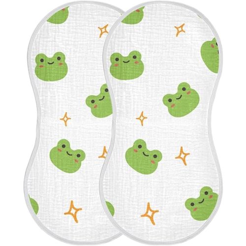 Muslin Baby Burp Cloths Set of 1, Soft Absorbent Cute Frog Muslin Washcloths, Bibs, Face Towel for Newborn Boys Girls, 22 x 11 Inch
