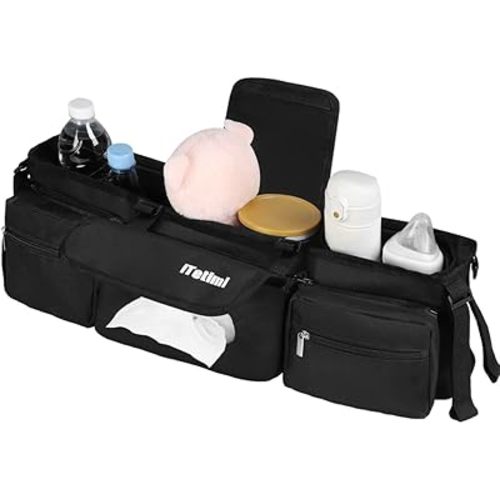 Double Stroller Organizer for Bob Duallie and Baby Jogger City Mini GT2 Stroller, Double Baby Stroller Accessories with Cooler Pockets and Detachable Phone Bags