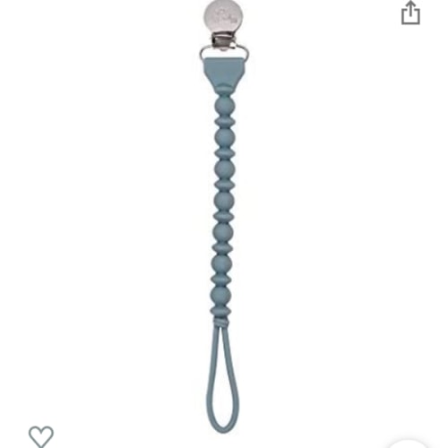 Itzy Ritzy Silicone Pacifier Clip; 100% Silicone Pacifier Strap with Clip Keeps Pacifiers, Teethers & Small Toys in Place; Features One-Piece Beaded Design & Silicone Cord, Storm Gray with Silver Clip