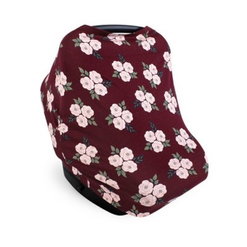 Hudson Baby Girls Multi-use Car Seat Canopy, Burgundy Floral, One Size