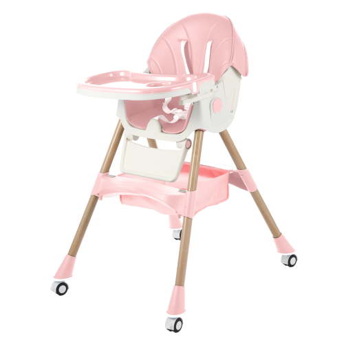 3 in 1 Convertible Baby High Chair, Easy to Clean, Adjustable and Removable Tray, Compact and Portable High Chair, Foldable High Chair with Adjustable Footrest, Pink