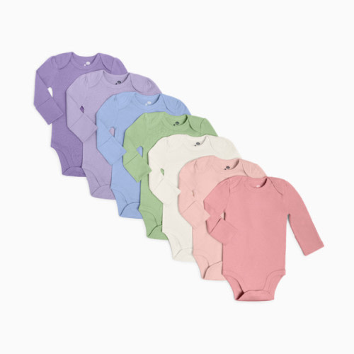 Organic Cotton Solid Long Sleeve Bodysuit (7 Pack) - Soft Rainbow