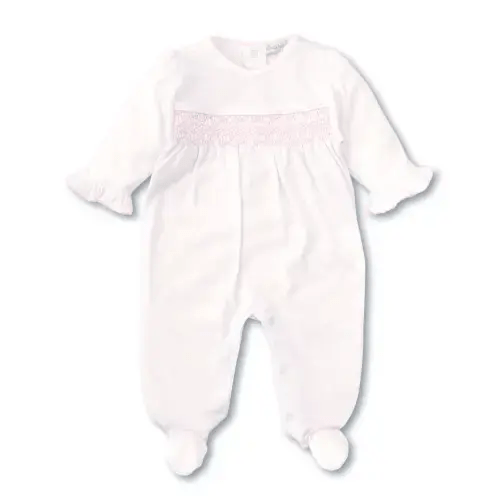 Hand Smocked CLB Charmed White/Pink Footie