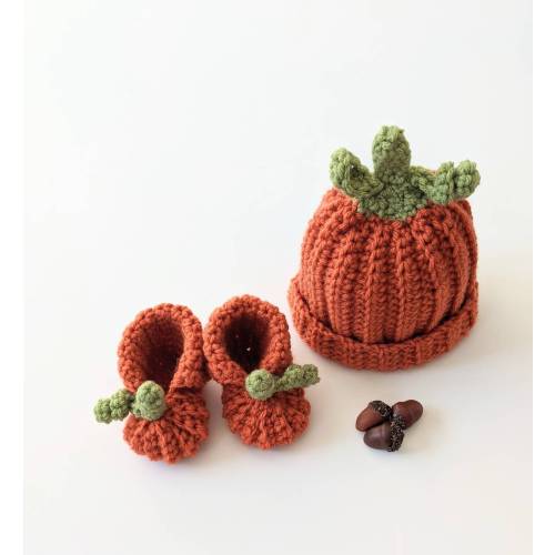 Crochet Orange Baby Pumpkin Hat and Shoes. Halloween Baby. Pumpkin Beanie Booties Sold Separately. Fall Unisex Baby Shower Gift. Newborn.