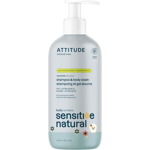 ATTITUDE 2-in-1 Shampoo and Body Wash for Baby, EWG Verified, Plant- and Mineral-Based Ingredients, Vegan and Cruelty-Free Products for Sensitive Skin, Unscented, 16 Fl Oz
