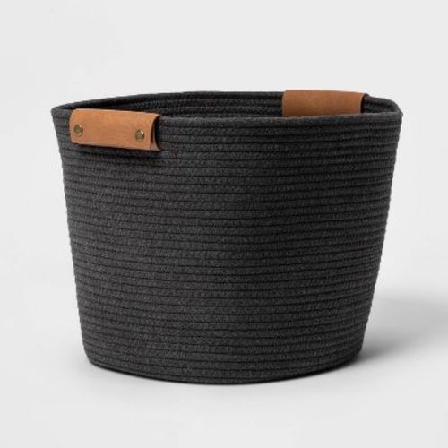 13" Decorative Coiled Rope Basket Gray Charcoal - Brightroom™: Storage Basket For Gifts, Toy Basket, 13x14x11