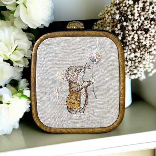 Mouse and Dandelion finished embroidery hoop art, gender neutral decor, Nursery embroidery, Nursery wall hanging, Nursery Decor, Wall Decor