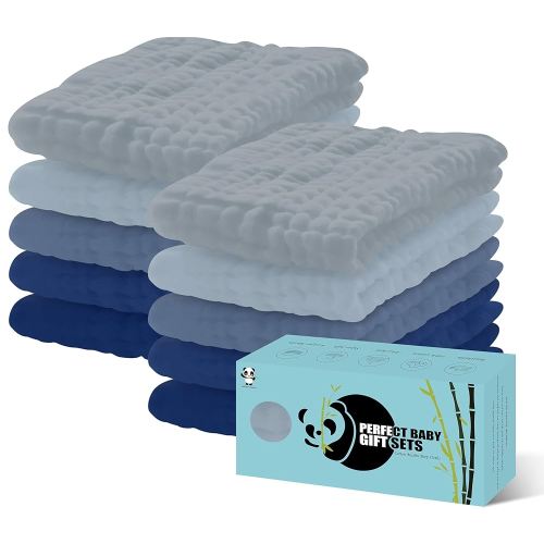HIPHOP PANDA 10 Pack 6-Layers Muslin Burp Cloths Large - Durable 100% Cotton - Extra Absorbent and Soft Boys & Girls Rags for Newborn Registry (Grey+Navy Series, 20" X10")
