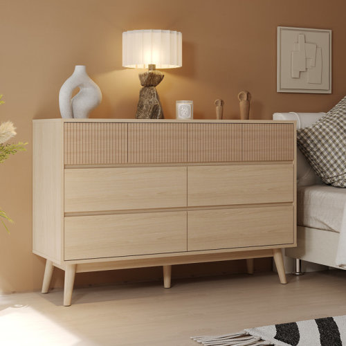 George Oliver Natural Wood 8-Drawer Dresser - Striped Surface & Pull-Free Drawers & Reviews | Wayfair