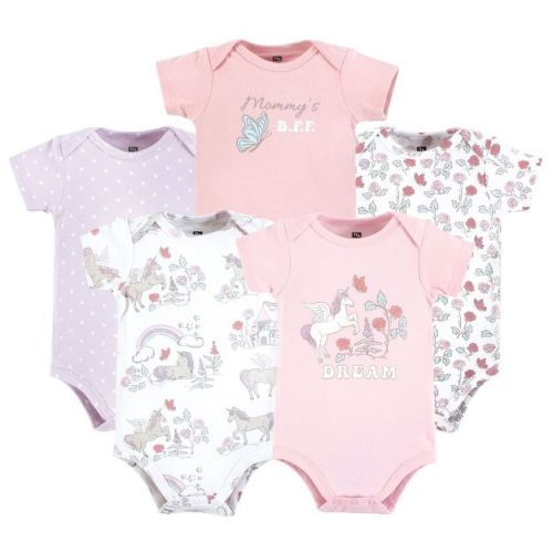 Hudson Baby Infant Girl Cotton Bodysuits, Unicorn Dream World, Preemie