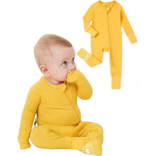 PATPAT Organic Cotton Baby Footie Pajamas with Two-Way Zipper & Fold-Over Mittens, Soft Stretchy Romper for Newborn Boy Girl