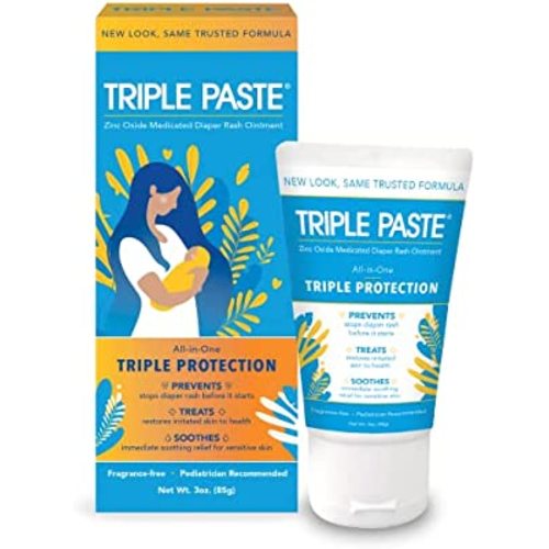 Triple Paste Diaper Rash Cream for Baby - 3 oz Tube - Zinc Oxide Ointment Treats, Soothes and Prevents Diaper Rash - Pediatrician-Recommended Hypoallergenic Formula with Soothing Botanicals