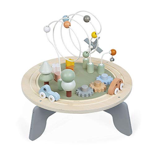 Janod J04402 Sweet Cocoon Wooden Activity Multi-Play Table Toddlers – Fine Motor Development – Non-Slip Feet – Water Painted and FSC Certified – Suitable for Age 1 Year and Above