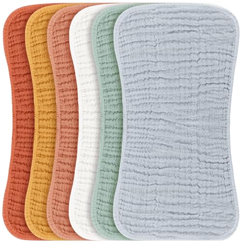 Konssy Muslin Baby Burp Cloths Sets for Unisex- 6 Pack Large 100% Cotton Burping Clothes for Newborn, Baby Girls and Boys