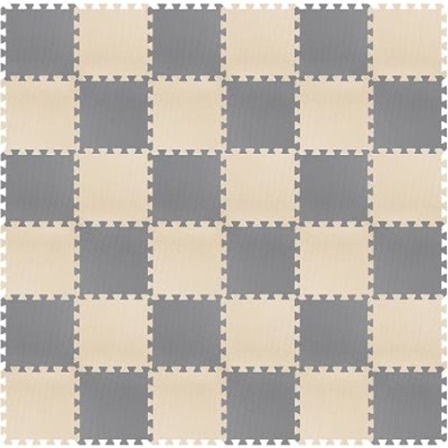 Riakrum 100 Tiles 12 x 12 Inch Puzzle Floor Mats, Light Gray, Beige, Foam