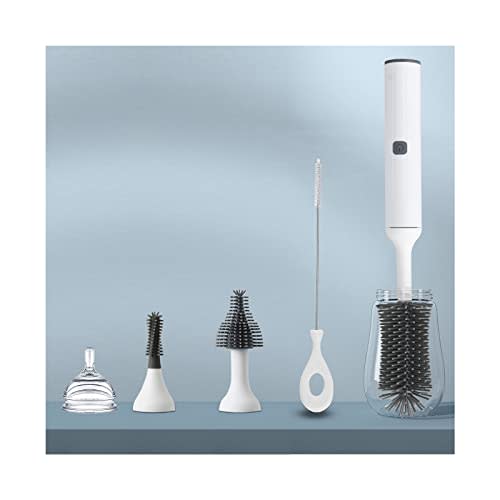 Electric Bottle Brush Set with Rechargeable Baby Bottle Brush Cleaner, Pacifiers Brush, Straw Brush, Safe Silicone Material Newborn Essentials,(White)