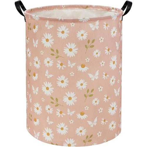 Kids Laundry Basket Baby Hamper Toy Storage Bin for Girls Room Decor Baby Nursery Hamper Gift Baskets for Bedroom Bathroom(Daisy)