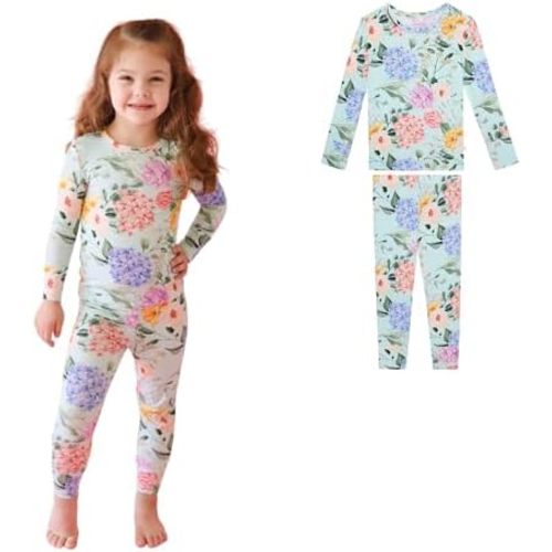 Posh Peanut Girls Pajamas - Soft, Viscose from Bamboo PJs for Kids - Matching, Long Sleeve Toddler Pajamas for Girls