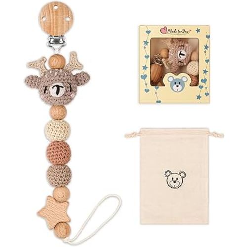 Pacifier Clip, Cute Animal Pacifier Holder Clip for Boys and Girls, Most Pacifiers, Baby Teethers, Baby Shower and Baby Essentials(Elk)