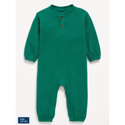 Printed Waffle-Knit Henley One-Piece for Baby